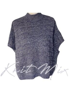 Knit Mix Blue/Silver Thread Oversize Mock Neck Drop Shoulder Sweater (L)